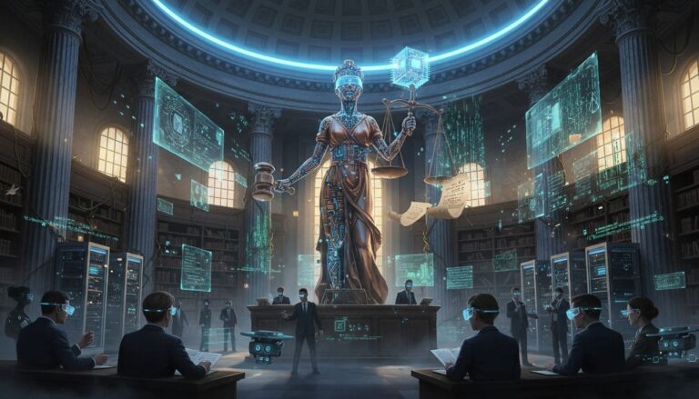 cybernetic lady justice ai courtroom fusion 24f94959