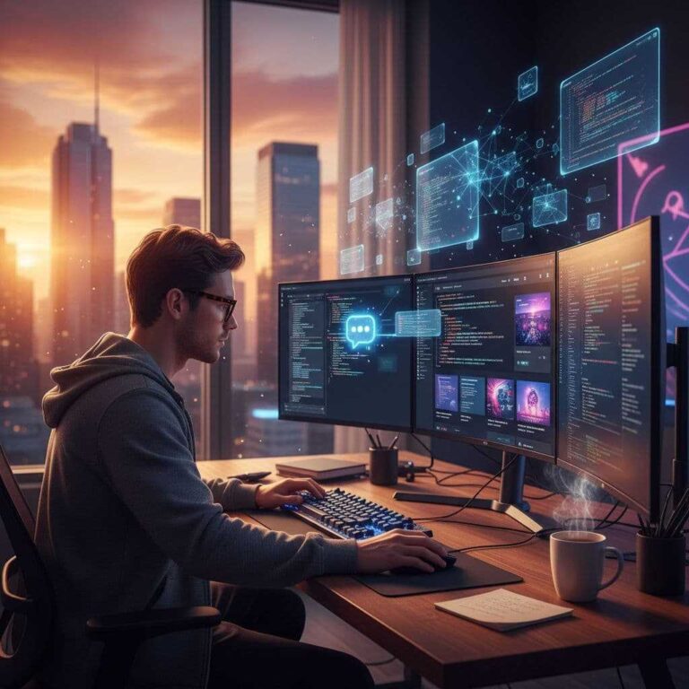 highcompress ai assisted web developer coding golden hour office c2872f46